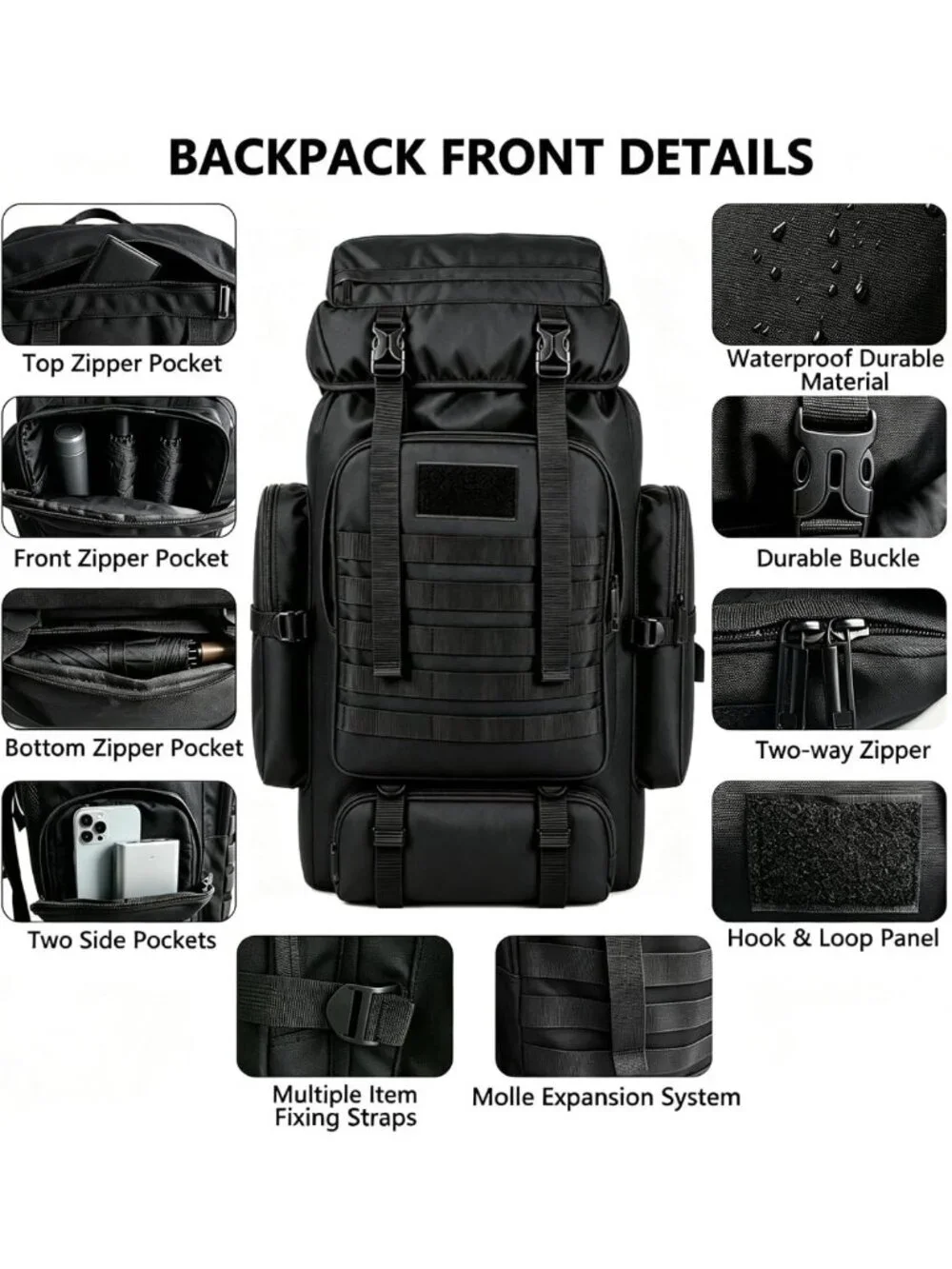 Waterproof 80L/100L Hiking Backpack for Men | Military-Style Camping Rucksack